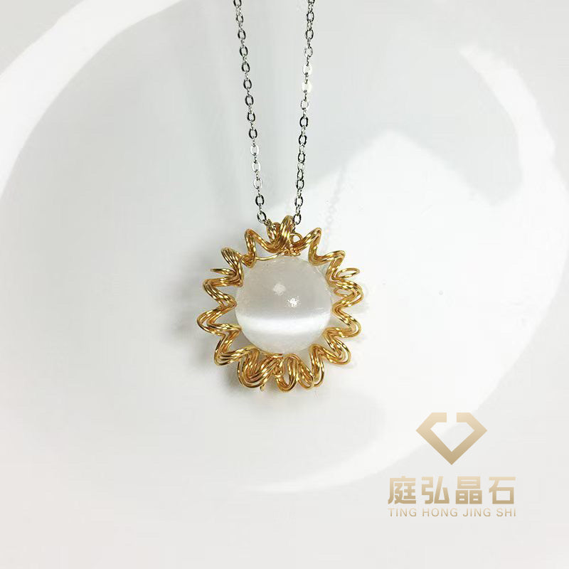 TingHongJingShiOriginal Handmade Crystal Pendant, Wire Wrapped & Silk Inlaid, Holiday Fashion Accessory Gift