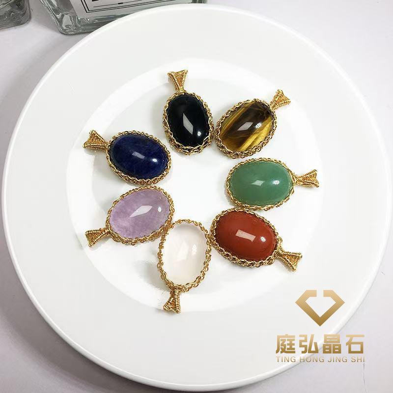 TingHongJingShiOriginal Handmade Crystal Pendant, Wire Wrapped & Silk Inlaid, Holiday Fashion Accessory Gift