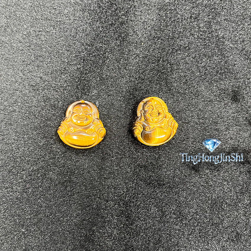 TingHongJingShi Natural Tiger Eye Laughing Buddha Pendant - Lucky Charm for Wealth & Protection