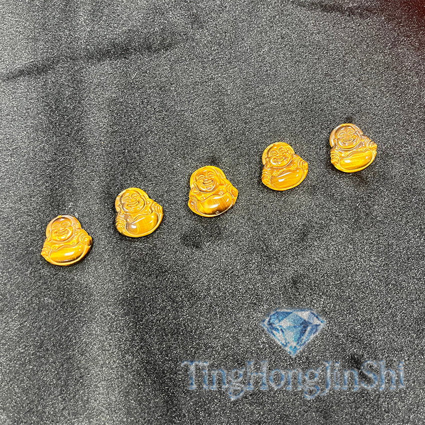 TingHongJingShi Natural Tiger Eye Laughing Buddha Pendant - Lucky Charm for Wealth & Protection