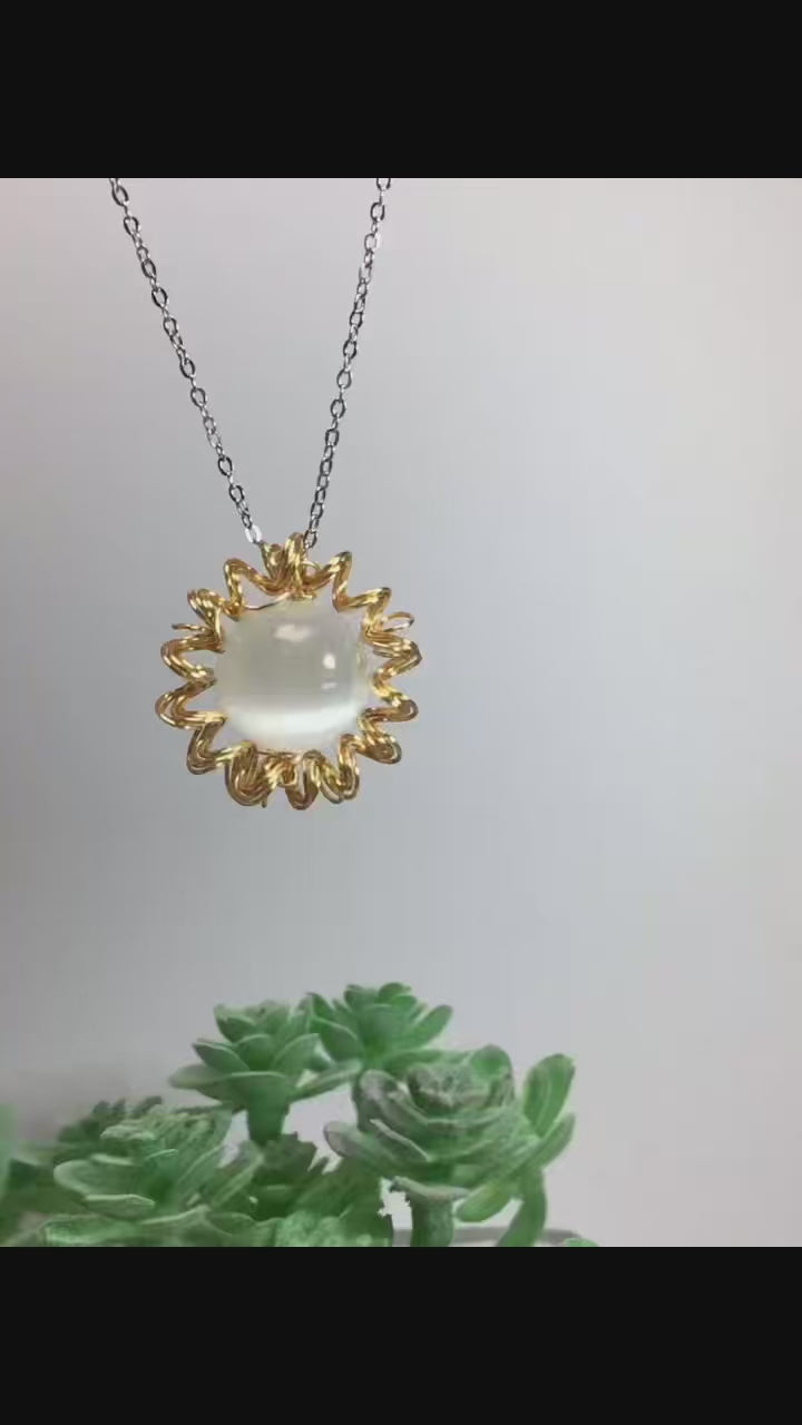 TingHongJingShiOriginal Handmade Crystal Pendant, Wire Wrapped & Silk Inlaid, Holiday Fashion Accessory Gift