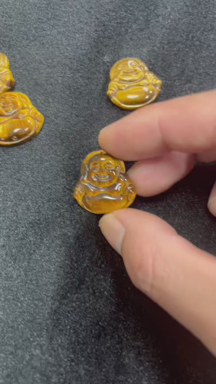 TingHongJingShi Natural Tiger Eye Laughing Buddha Pendant - Lucky Charm for Wealth & Protection