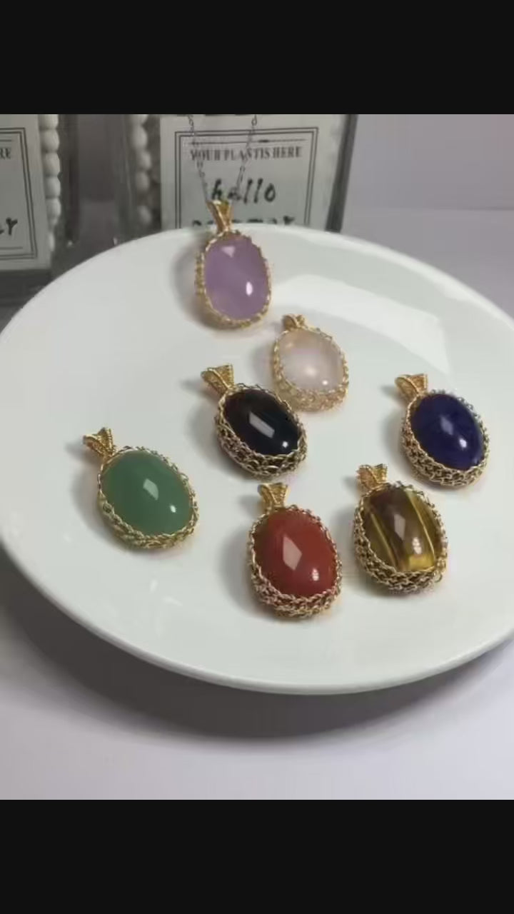 TingHongJingShiOriginal Handmade Crystal Pendant, Wire Wrapped & Silk Inlaid, Holiday Fashion Accessory Gift